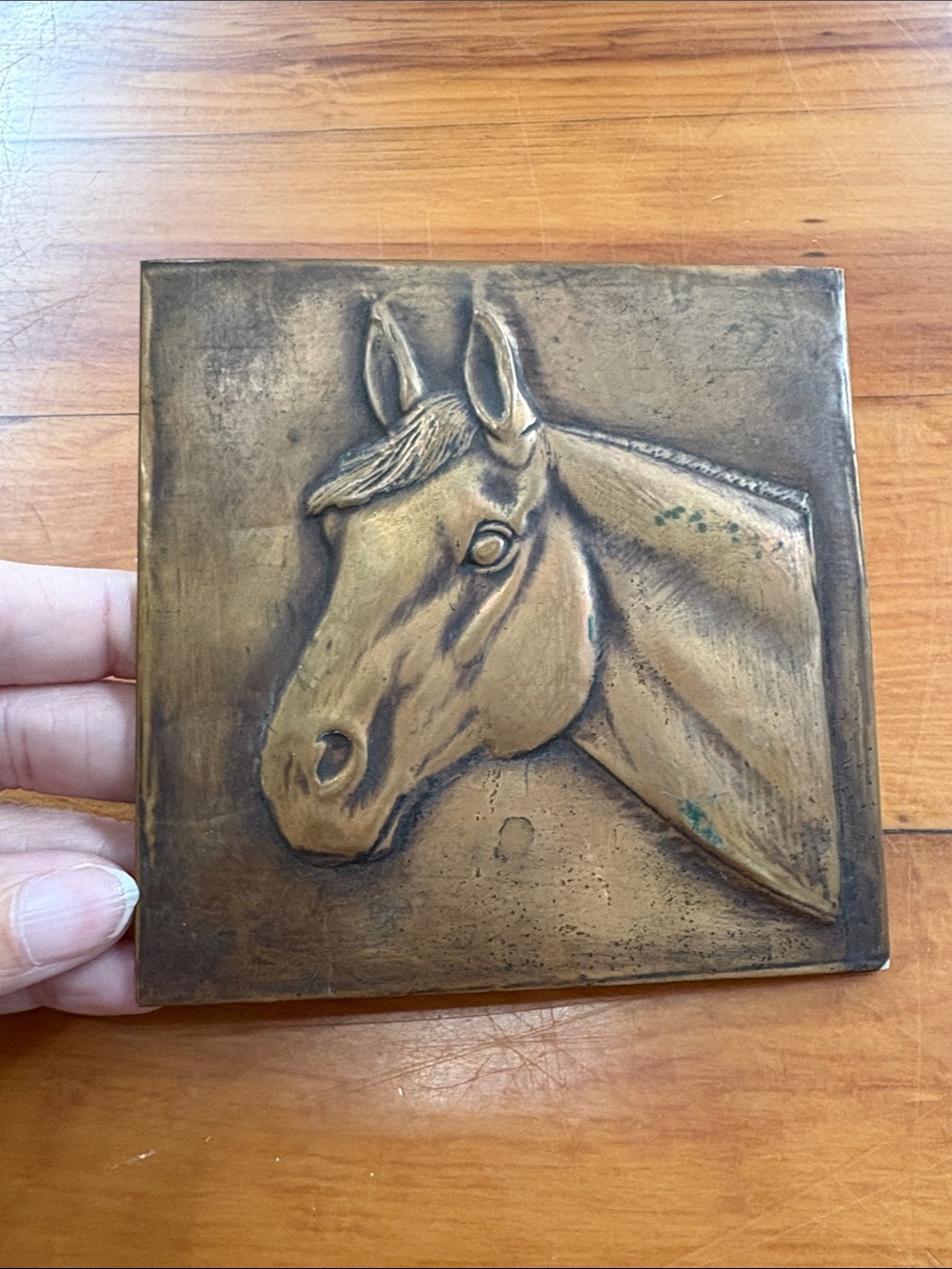 Vintage Embossed Metal Horse Head Plaque